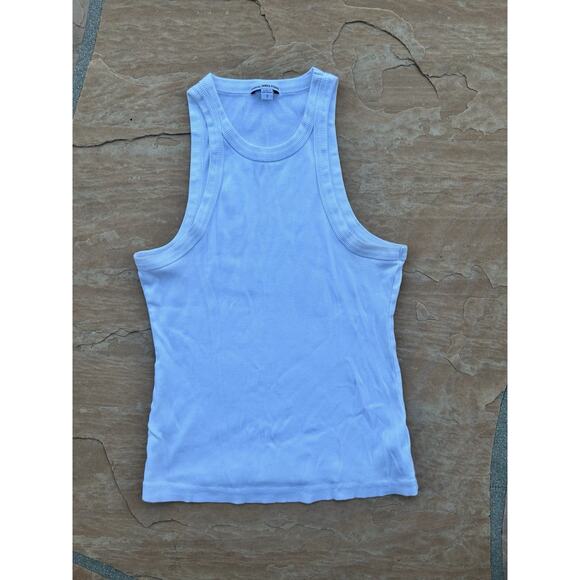 JAMES PERSE Standard $60 Solid White Ribbed Racerback Tank Top Size 2 US Medium - Picture 1 of 6